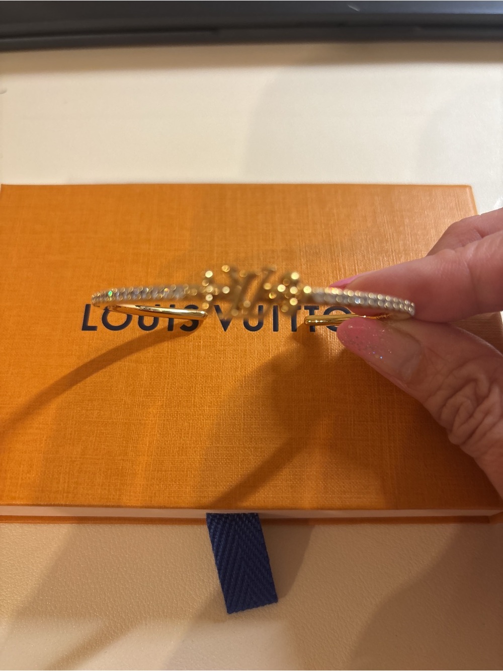 Louis Vuitton Gold and Crystal Monogram Cuff Bracelet